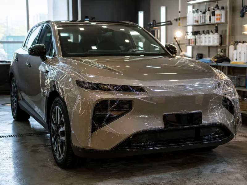 Фронт-зона риска автомобиля под защитной плёнкой — капот, крылья, бампер
